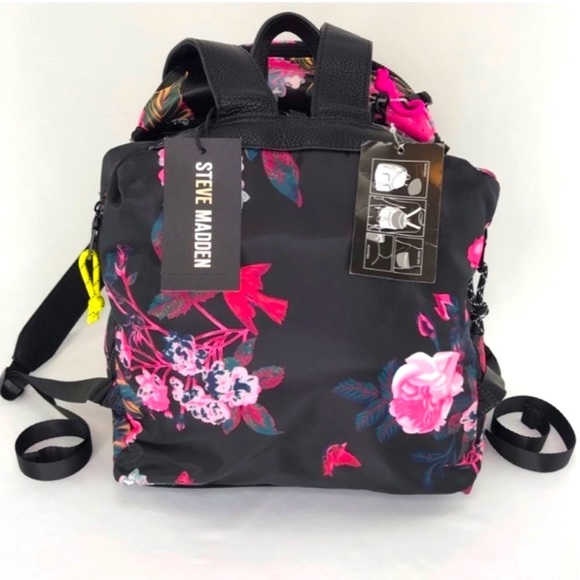STEVE MADDEN BILLY BLACK FLORAL 2-FOR-1 BACKPACK & BELT BAG - Picture 5 of 11